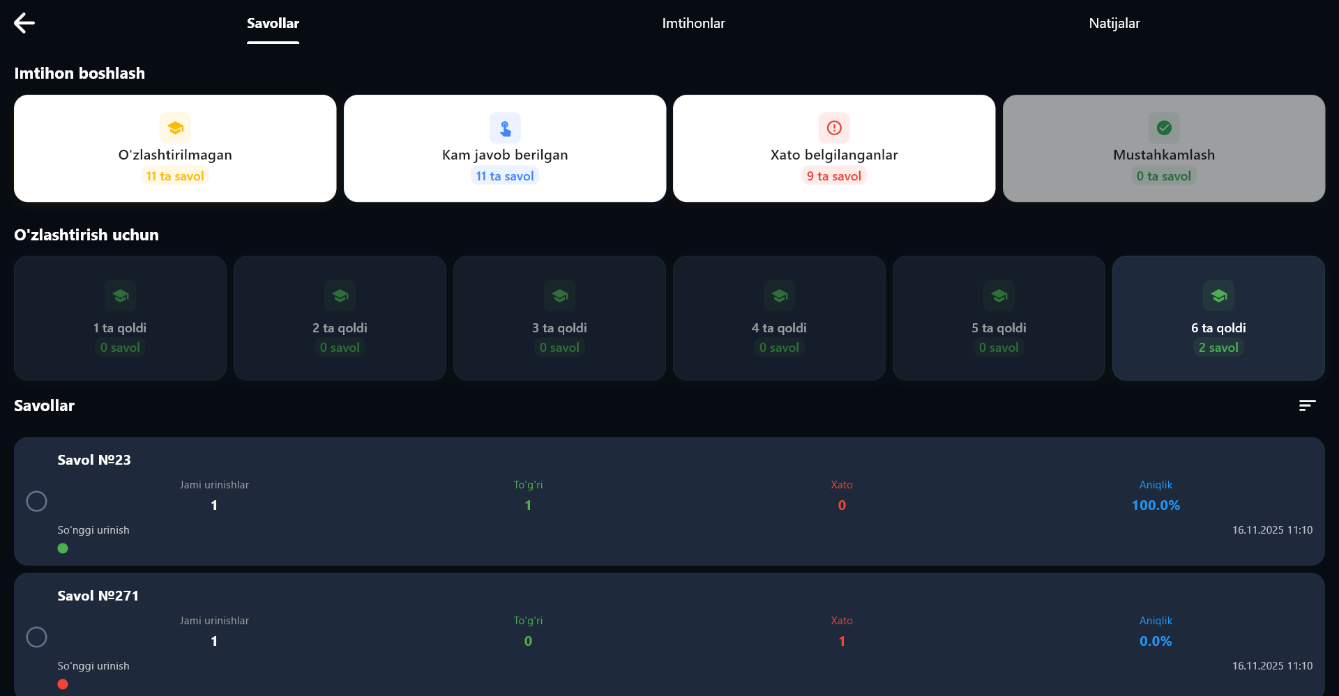 Avto Test PRO PC - Tarix oynasi