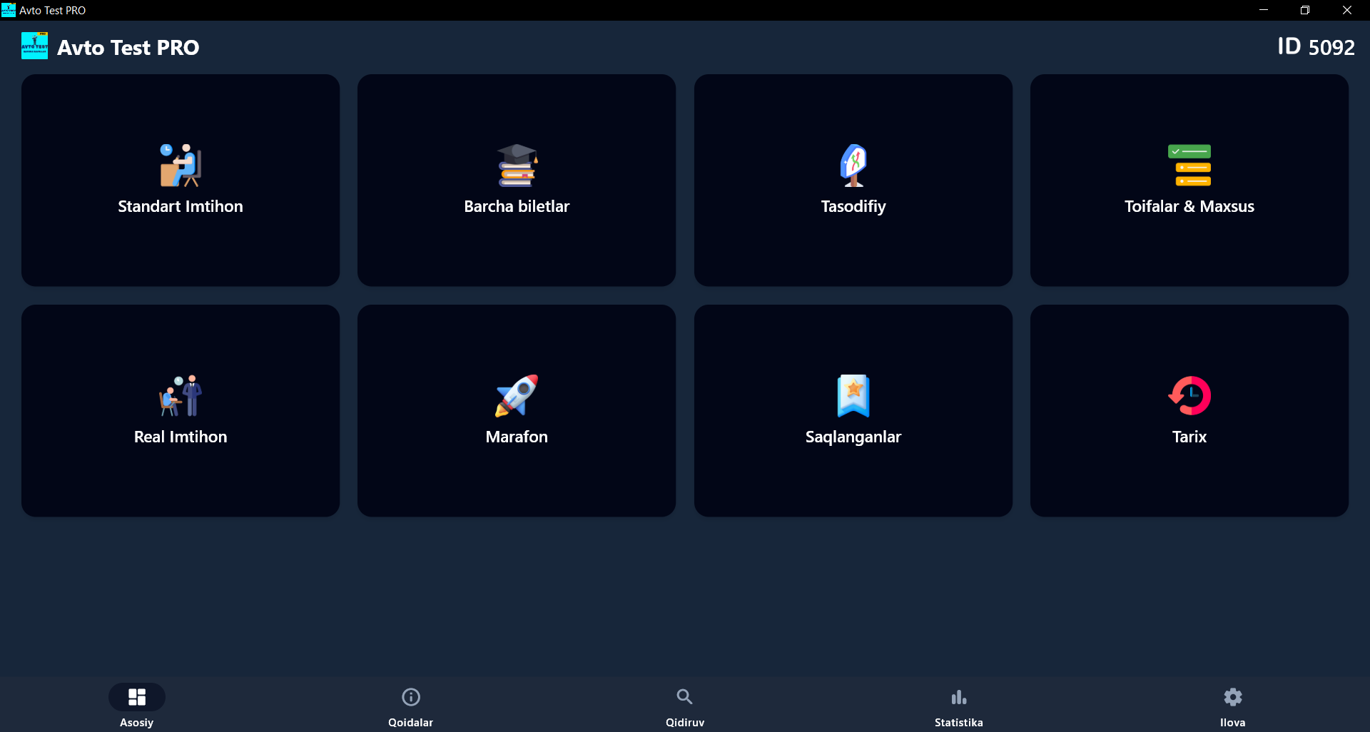 Avto Test PRO PC - Asosiy oyna