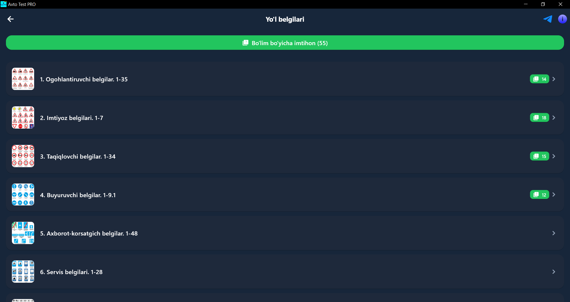 Avto Test PRO PC - Natijalar oynasi