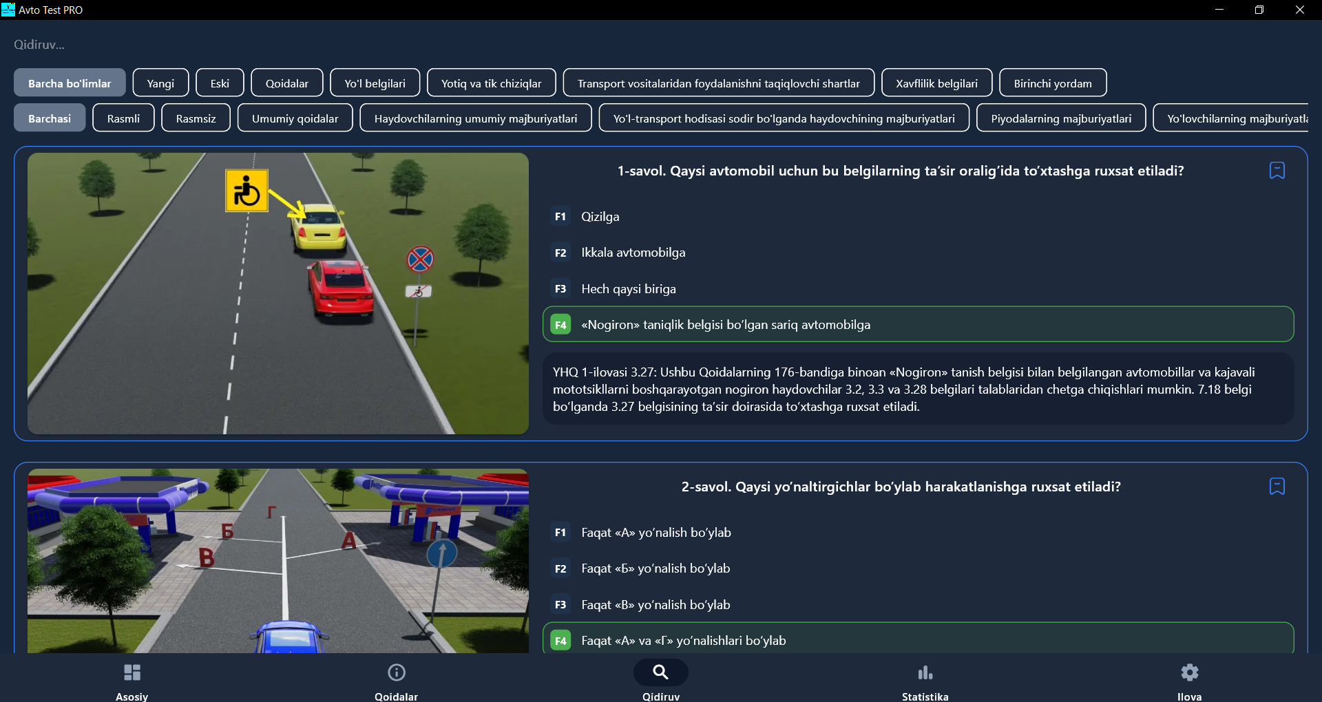 Avto Test PRO PC - Natijalar oynasi