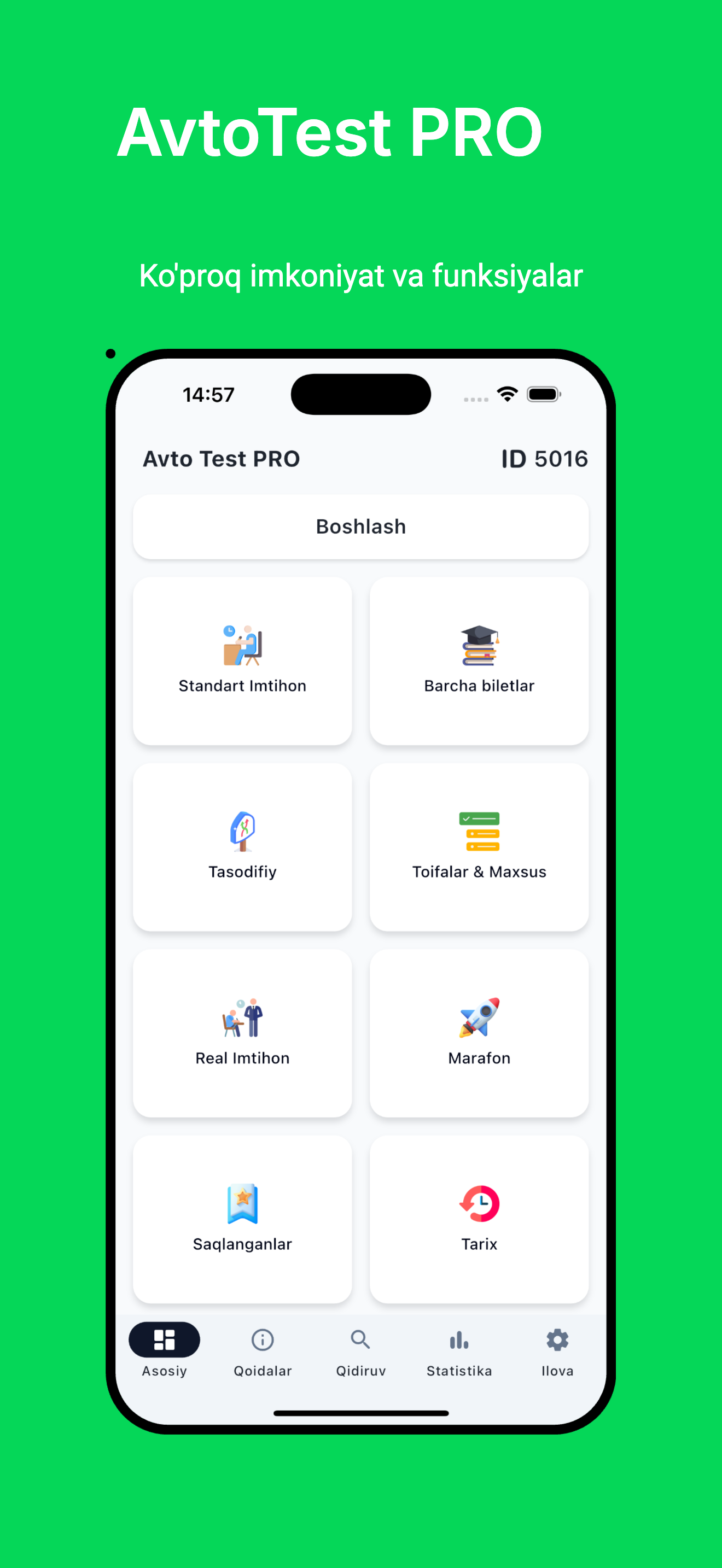 Avto Test PRO - Asosiy oyna, Avto Test Online