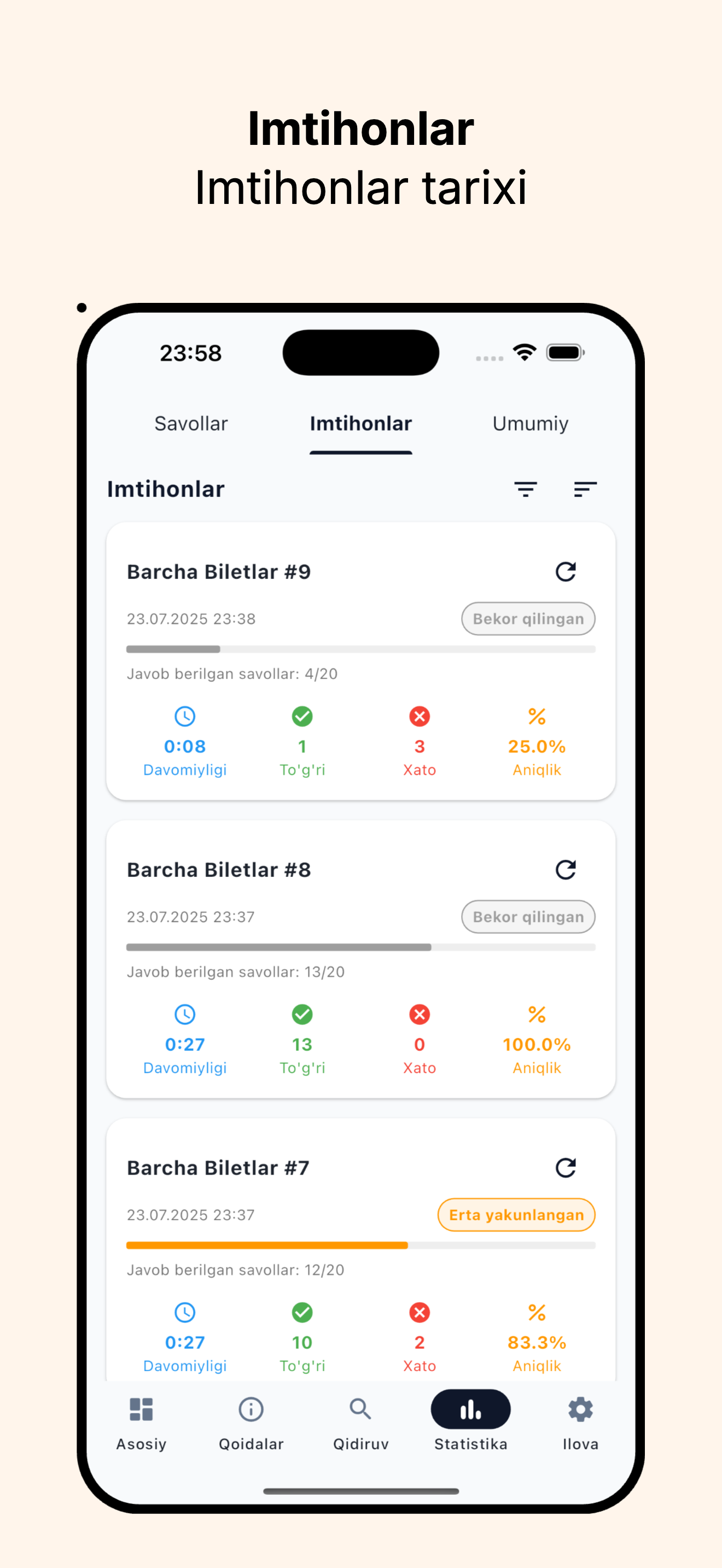 Avto Test PRO - Imtihon tarixi, Avto Imtihon Online