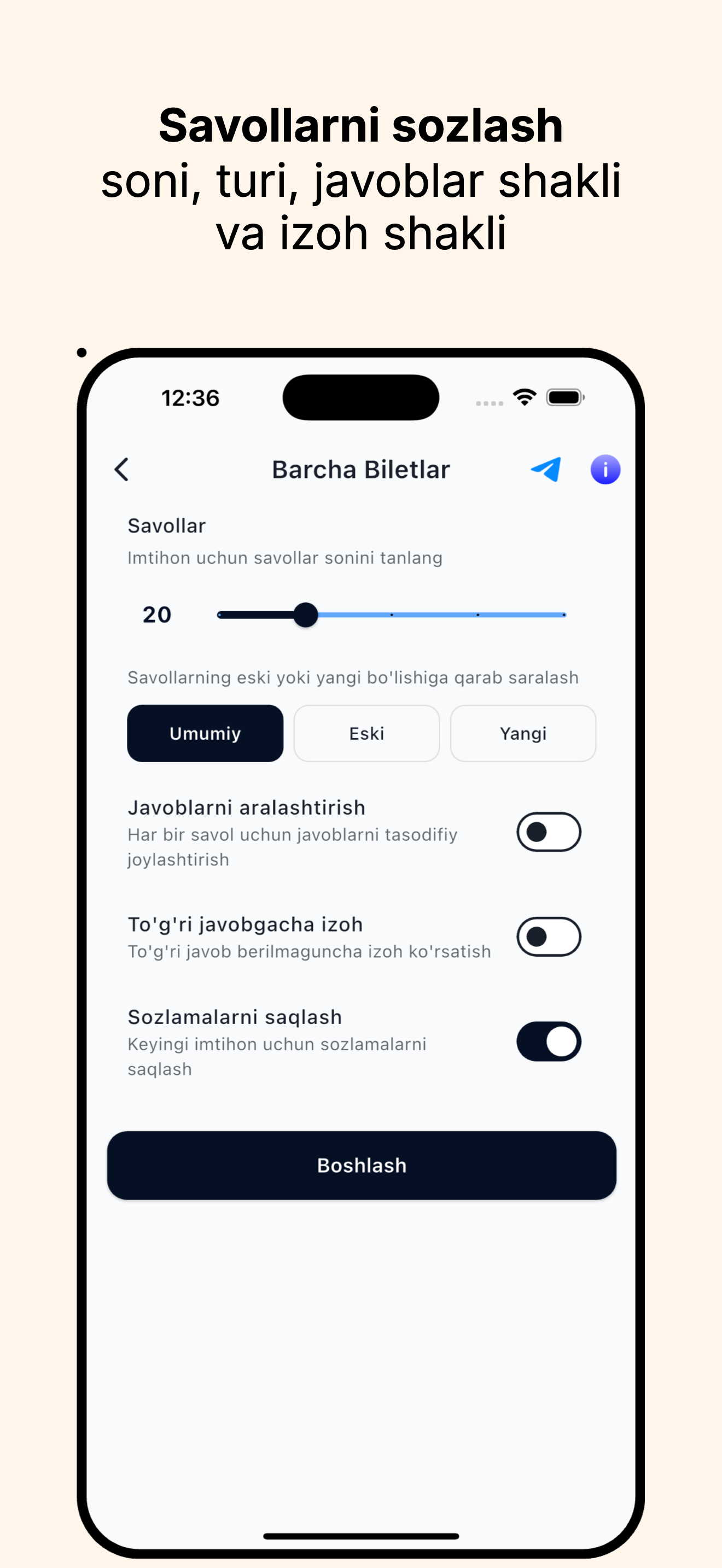 Avto Test PRO - Test sozlamalari, Avto Exam Online Test